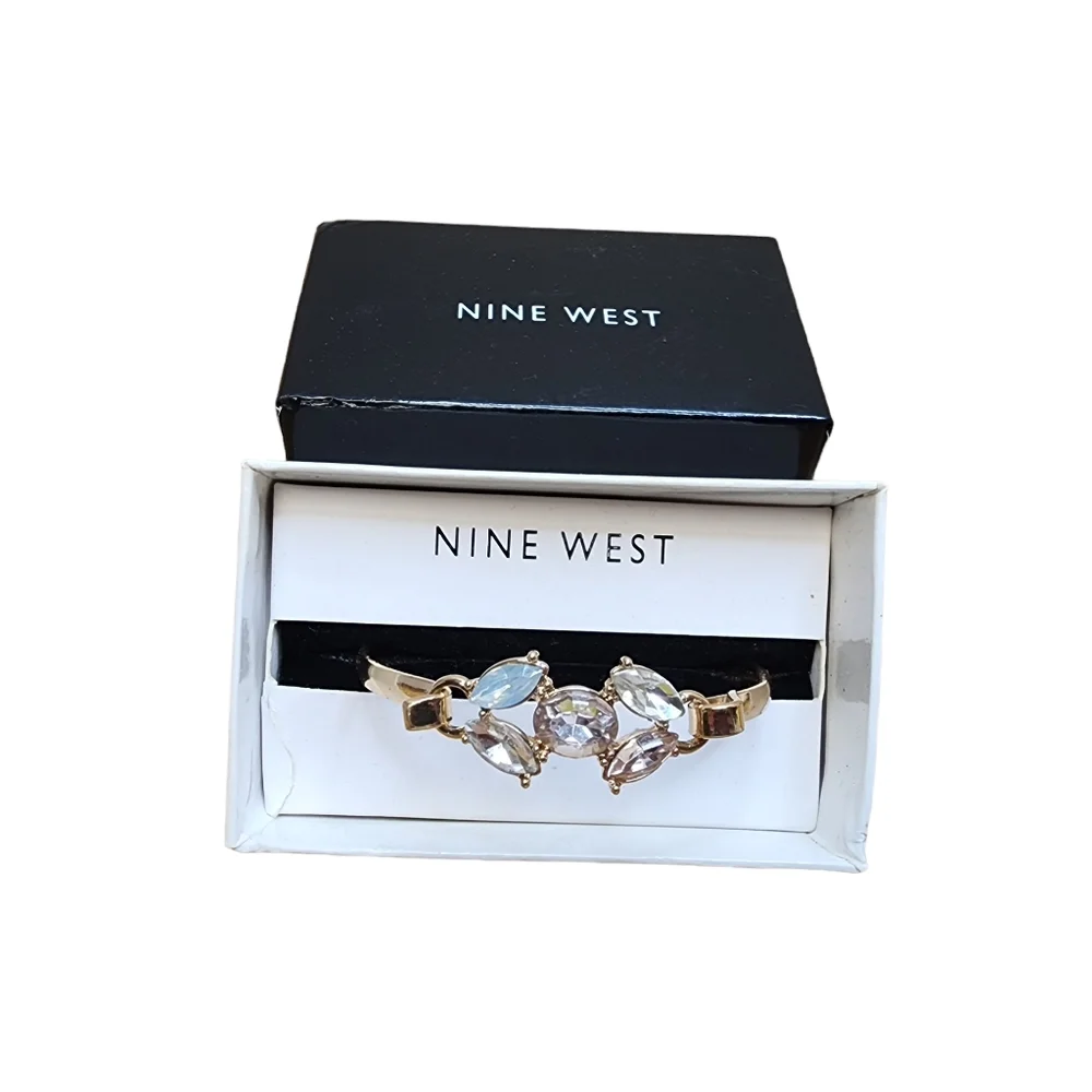 Nine West Bracelet Cuff / Bangle With Multi-Colored Pastel Stones‎ NWT Goldtone